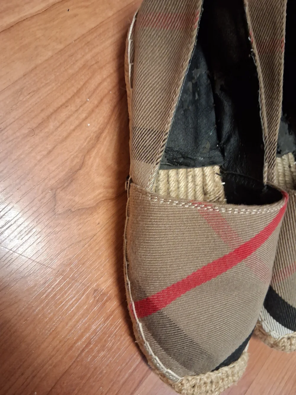 Burberry Plaid Espadrille Flats in Beige and Red